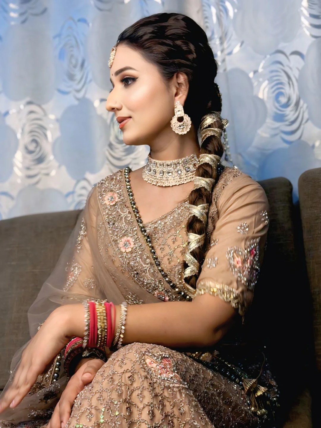 Sleek braid bridal look